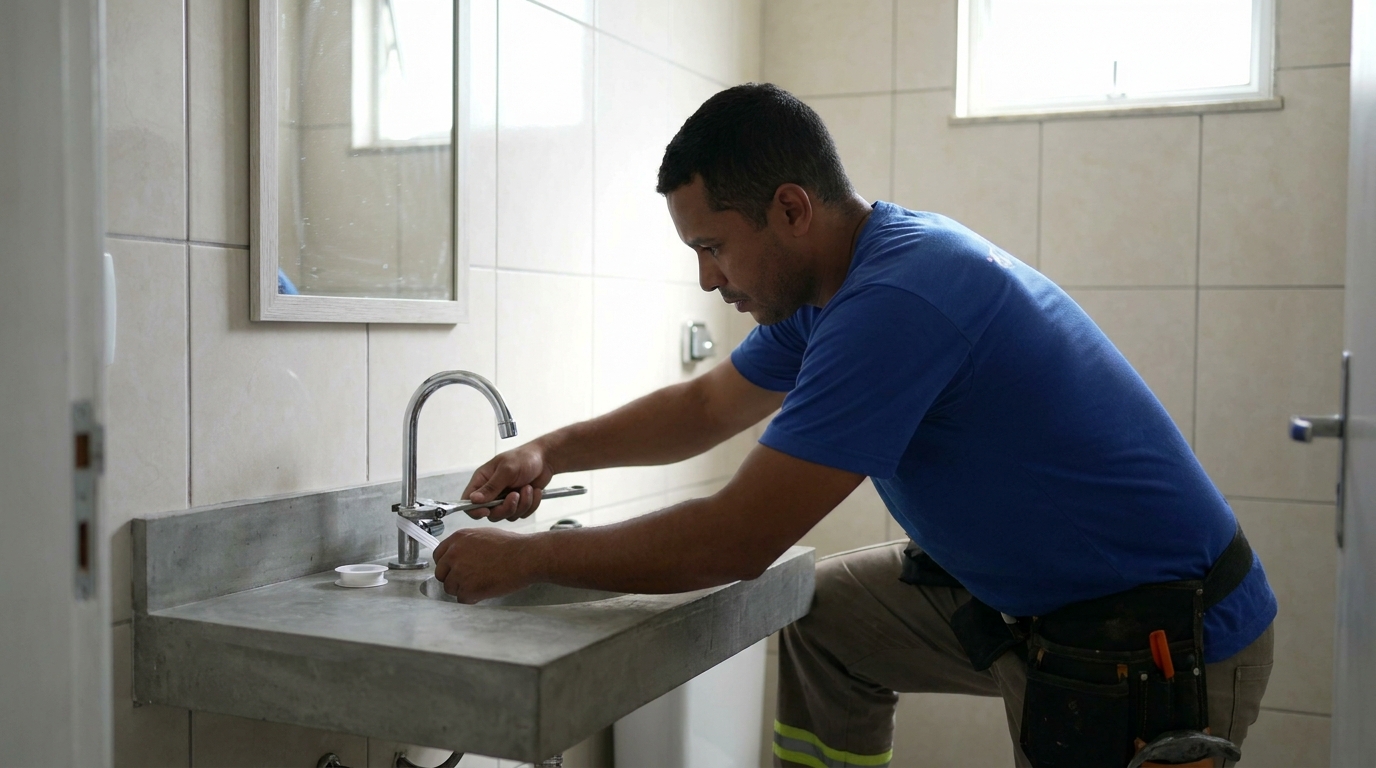 Encanador instalando torneira em Teresina‑PI